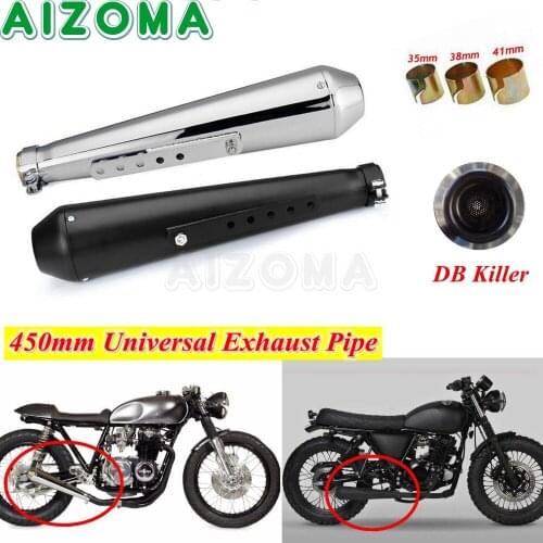 18'' Motorcycle Exhaust Pipe w/ Sliding Bracket DB Killer Universal Reverse Cone Mufflers For Suzuki Yamaha Kawasaki Cafe Racer