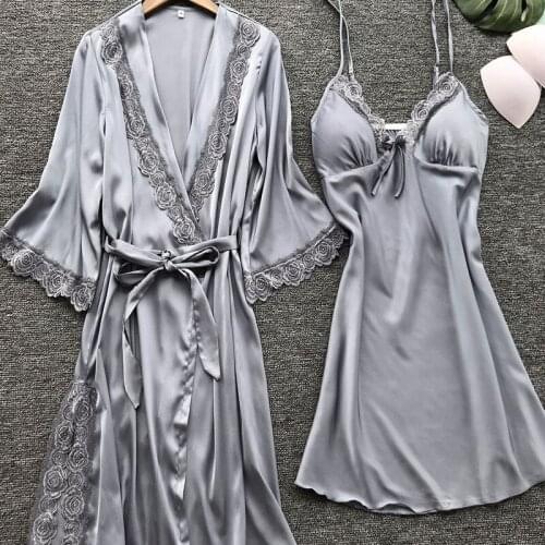 2 pieces Fashion Women Sexy Dressing Gown Lace underwear Bath Robe Nightwear Bathrobe Sexy Lingerie nightgown and bathrobe suit