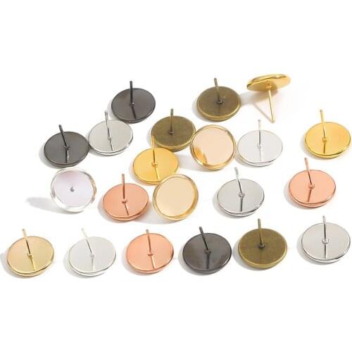 20/50pcs/bag Dia 8-20mm Stainless iron Blank Earring Base Cabochon Cameo Base Flat Earring Setting Supplies For Jewelry Making