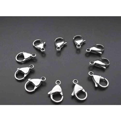 20pcs Stainless Steel Silver Tone Lobster Clasp for Necklaces Bracelets Clasp DIY Jewelry Finding Accessories 9 10 11 12 13 15mm