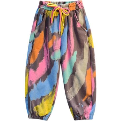 2021 New Arrival Boys Tie Dye Casual Pants Spring Fashion Hot Deals Graffiti Painting Print Sweatpants Kids Long Trousers 4-14 Y