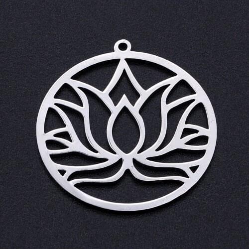 5pcs/lot Stainless Steel Lotus Flower Charm Pendant Wholesale Necklace Pendants Jewelry Making Charms Bracelet Making Charms