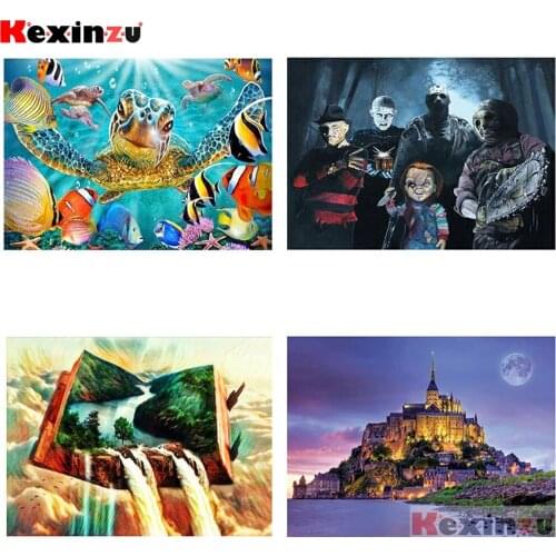 5D Diamond Painting Sea Turtle Rhinestone Cross Stitch Horror Castle Cartoon Embroidery Mosaic DIY Full Diamond Home