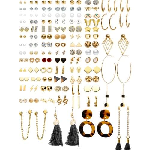 92pcs/Set Womens Earrings Butterfly Leopard Earrings For Women Bohemian Fashion Jewelry Geometric Crystal Heart Stud Earrings