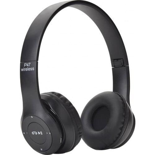 P47 Ear Top Wireless Headset Bluetooth Earphone Aux and Memory Card Entry Black