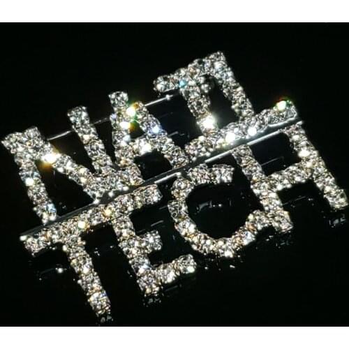 Crystal Handmade Letters Brooch "NAIL TECH" Words Lapel Pins in Sliver Tone Rhinestone Jewelry&Accessories WHOLESALE