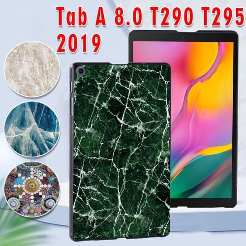 Case for Samsung Galaxy Tab A 8.0 (2019) T290/T295 Marble Printed PC Plastic Protective back Tablet shell Cover + Free Stylus
