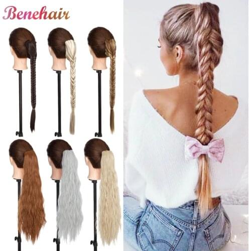 BENEHAIR Ponytail Long Fishtail Braid Hair Synthetic Hair Extension Craw On Drawstring Braiding Ponytail Fake Hairpiece Women
