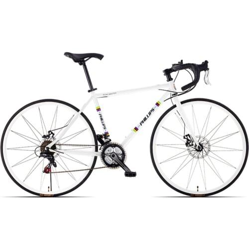 700C Tire Aluminum Alloy Road Bike 21 Speed Double Disc Brake Bicycle with Bend PVC Nonslip Pedals