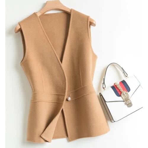 BELIARST 100% Pure Wool Vest Womens V-neck Double-sided Woman Vest Fashion Slim Coat Autumn and Winter New Cardigan Authentic