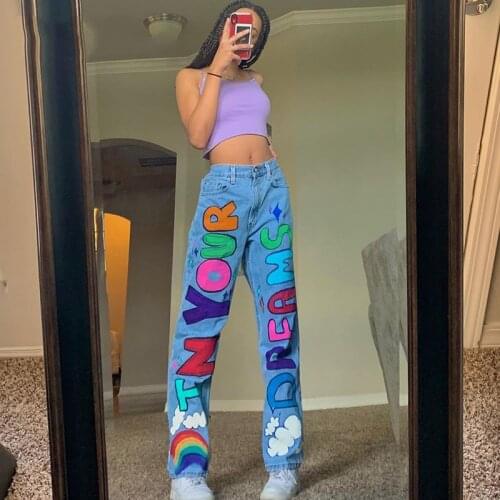 JESSIC Graphics Letter Printed Baggy Women Jeans Pants High Waist Wide Leg Punk Cute Demin Fashion Streetwear Girls 90s Iamhotty
