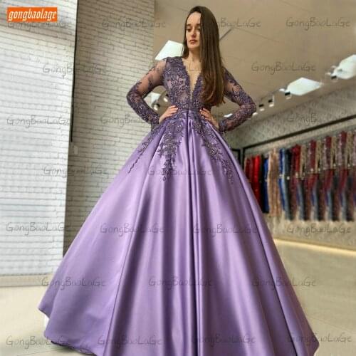 Purple Evening Dresses Long Sleeves Women 2021 Vestido De Festa De Casamento Lace Up Beading Night Formal Party Gowns Customized