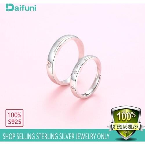 2Pcs Sun and Stars Lover Couple 925 Silver Rings Set Promise Wedding Couple Bands for 100% Real 925 Sterling Silver Jewelry Ring