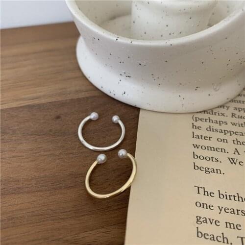 Korean Niche Design Lovers' Accessory Simple Freshwater Pearls Decorated Adjustable Gold Silver Joint Ring Best Jewelry Gifts