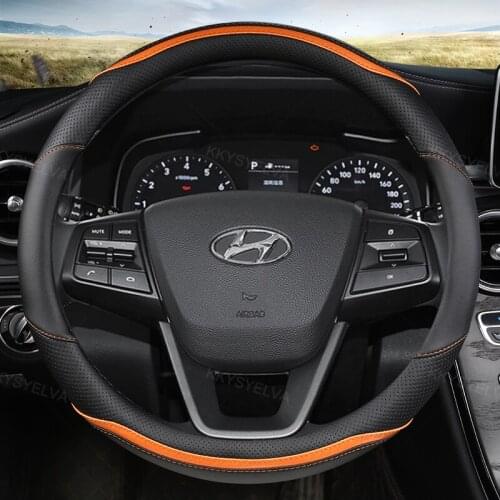 Leather Car Steering Wheel Cover for hyundai solaris veloster ix35 kona accent i40 santa fe ioniq getz Auto Accessories
