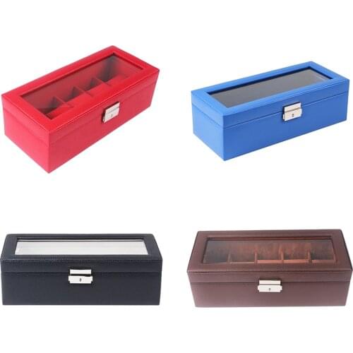 5Slot Leather Watch Box Clear Lid Wristwatch Display Case Portable Organizer