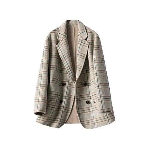 2020 Autumn Winter Women Casual Plaid Wool Jacket and Coat