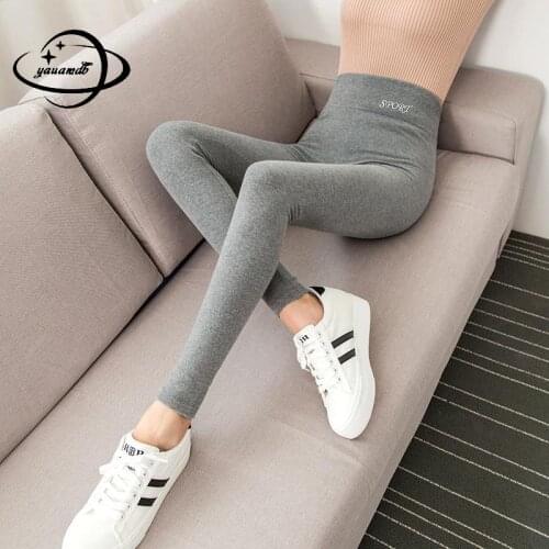 M-2xl Womens Leggings Spring Autumn Female Trousers Ankle-Length Plus Size High Waist Solid Color Ladies Pants Clothes Hy33