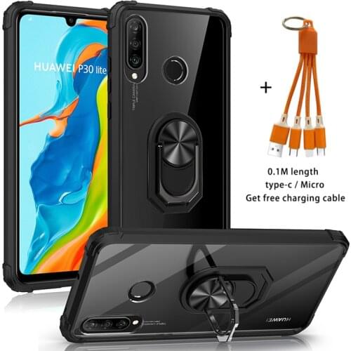 Metal Magnetic Bracket Transparent Case For Huawei p30 p40 Thin Rotatable Ring Kickstand Back Cover For Huawei P30pro P40lite