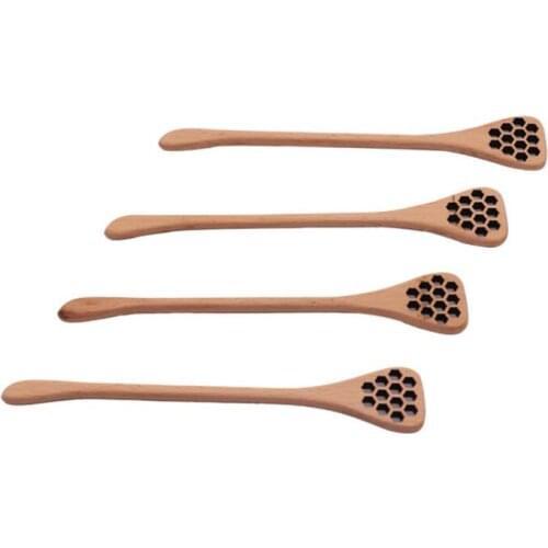 Cute Wood Creative Carving Honey Stirring Honey Spoons Honeycomb Carved Honey Dipper Kitchen Tool Flatware Accessory LX8627