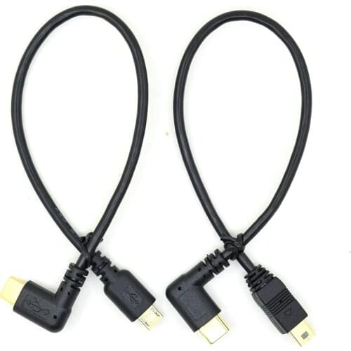 Mini USB & Micro USB Cable 5 Pin Male to Male USB 3.1 Type C Angled OTG Data Cable Adapter Converter Charging Cable Length 25cm
