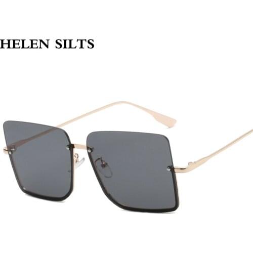 Fashion Half Frame Sunglasses Women Vintage Oversize Square Sun Glasses For Women Trend Goggle Elegant Ladies Eyewear Shades