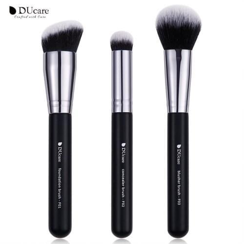 DUcare Black 3 Pcs Makeup Brush Set Professional Face Cosmetic Kit Powder Blush Foundation Synthetic Hair Beauty Makeup Brushes