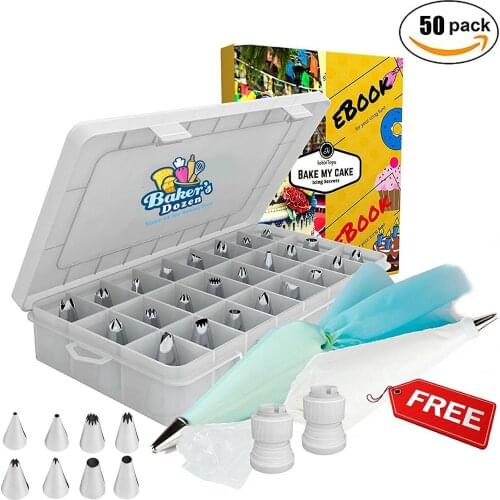 50Pcs/Set Silicone Pastry Bag Tips Kitchen Cake Icing Piping Cream Cake Decorating Tools Reusable Pastry Bags+24 Nozzle Set