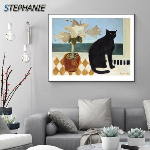 Nordic Cat Fish Canvas Art Cute Animal Home Decor Cartoon Wall Painting for Living Room Kid Room Kitchen Unique Print and Poster