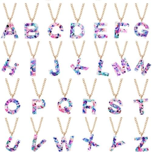 26 Letters Necklace European and American Popular 26 Color English Letter Pendant Necklace Clavicle Chain