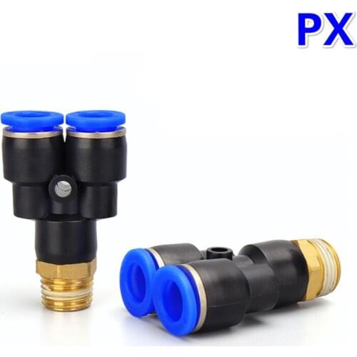 PX" Pneumatic Fitting Y Shaped Tee 4mm-12mm OD Hose Tube M5 1/8" 1/4" 3/8" 1/2" BSP Male Thread 3 Way Air Coupler Connector