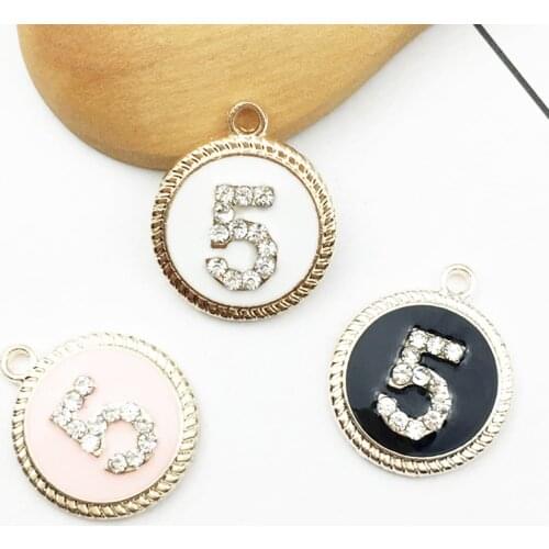 10pcs/lot Oil Drop Round Shape Enamel Charms Pendant Rhinestone Number 5 Charms DIY Bracelets Floating Jewelry Accessories YZ286
