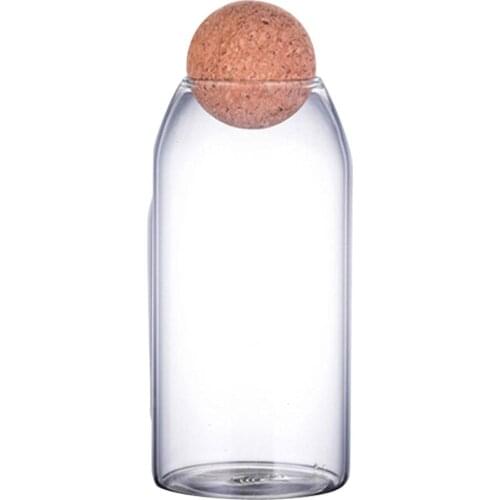 550/750/1200ml Transparent Kitchen Storage Bottle Bean Sugar Tea Coffee Cork Stopper Glass Jar Can Cup