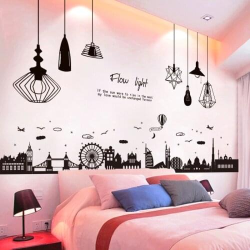 [SHIJUEHEZI] Black Chandelier Wall Stickers DIY Lights Buildings Mural Decals for Living Room Bedroom Home Decoration