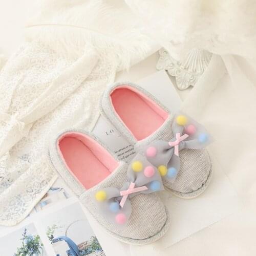 Simple knit warm soft sole home slippers pregnant woman cute bowknot slip on shoes women Japanese indoor slippers women shoes
