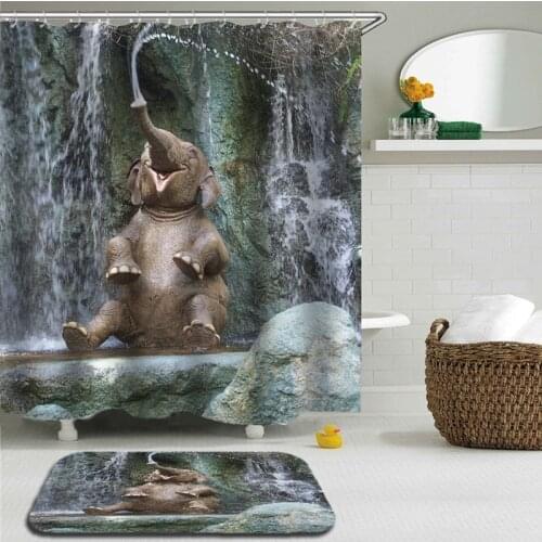 Funny Elephant Cat Tiger Horse Shower Curtain Set Mat Animal Non-slip Bathroom Floor kitchen Mat 3d Printed Waterproof Curtains