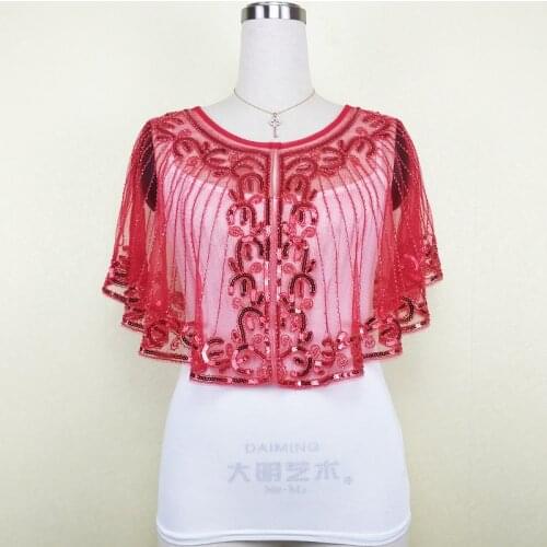 9 Colors Free Size Sequined Summer New Arrival Beaded Women 1920s Wedding Cape Bolero Cloak Shawl