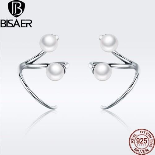 Genuine 925 Sterling Silver Elegance White Ball Pearl Cuff Clip Earrings for Women Girl Sterling Silver Fashion Jewelry Brincos