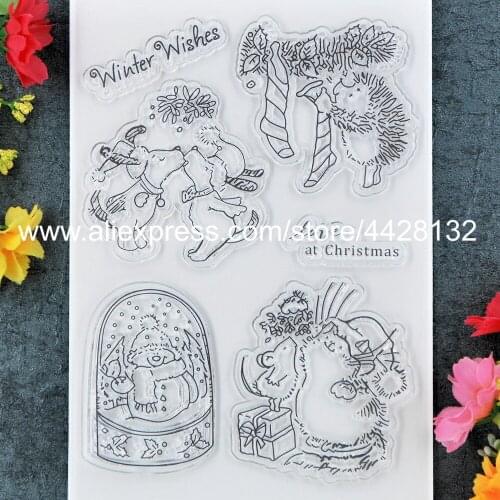 Winter Wishes Love at Christmas Dog Cat Mouse Hedgehog Scrapbook photo cards rubber stamp clear stamp transparent stamp 9042508