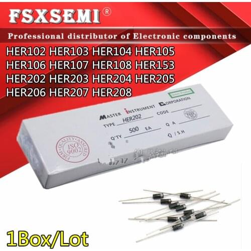 1Box HER102 HER103 HER104 HER105 HER106 HER107 HER108 HER153 HER202 HER203 HER204 HER205 HER206 HER207 HER208 Rectifier diode