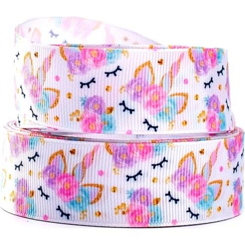 10yards different sizes cute cartoon Unicorn pattern printed Grosgrain ribbon