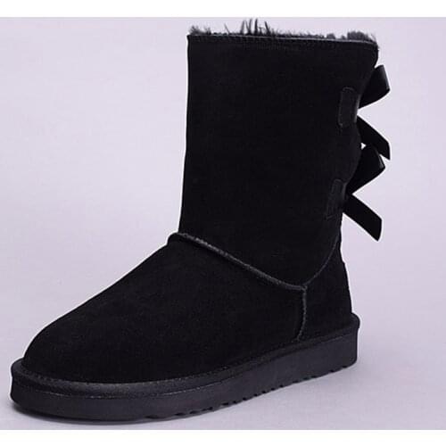2021 New Fashion Women Genuine Leather Australia Winter Snow Boots With Know-Knot Casual Winter Shoes Black Large Size 34-44