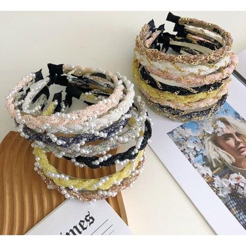 2021 Vintage Pearl Chain Braided Bezel Hair Accessories Women Headband Hairband Opaska Do Wlosow Diademas Bandeau Pour Cheveux