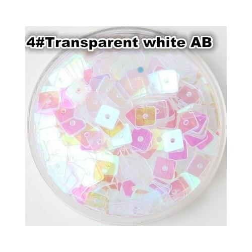 50g(4500pcs) 5mm Square Sequins Flat Loose Paillettes Sewing Craft Bag Fashion Accessories Middle Hole Transparent White AB