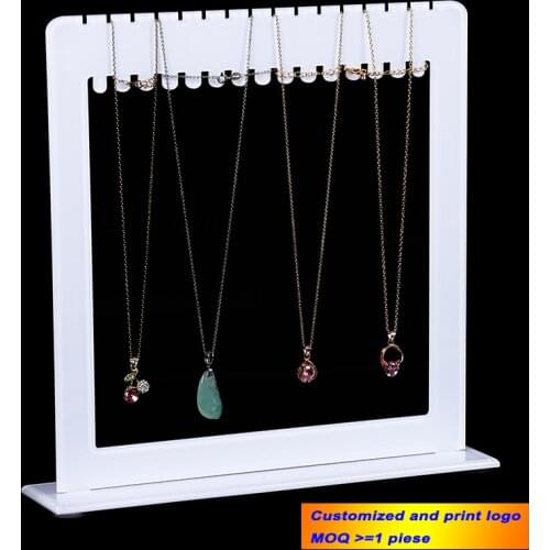 Acrylic Vertical 16-Necklace Display Stand Necklace Holder Jewelry Organizer Necklace Case 16 Hooks Necklace Shelf Rack