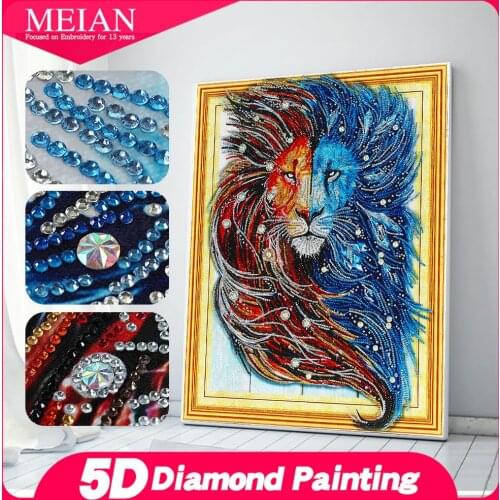 Meian Diamond Embroidery Animal Lion 5D DIY Drill Special Shaped Crystal Home Decoration Diamond Painting nouveaute 2019
