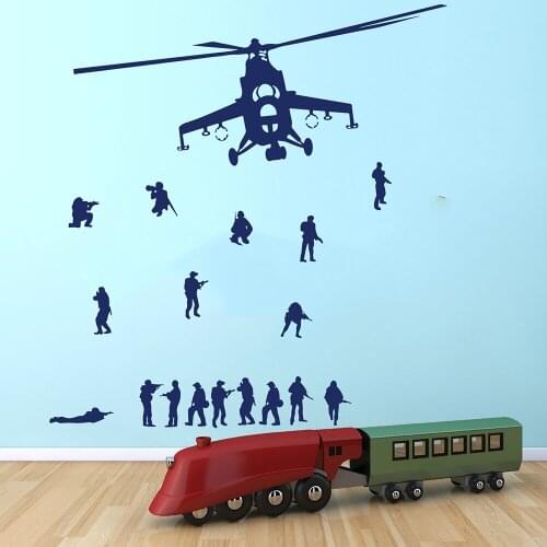 Army Men Soldier and Military Helicopter Wall Sticker Children Room Solider Airplane Aircraft Wall Decal Bedroom Living Room