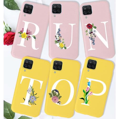 Flower Letter Phone Case For Samsung M12 Case Cover Silicone Bumper TPU For Samsung Galaxy M12 Case Pink Yellow For Galaxy M 12