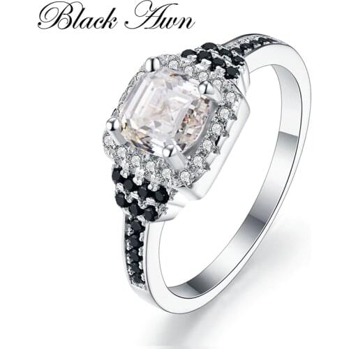 Neo-Gothic Black & White 925 Silver Eternity Band Jewelry Trendy Wedding Rings for Women Engagement Ring Anillos Mujer C118