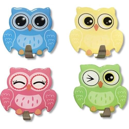 Colorful Cute Owl Coat Hook Self-Adhesive No Drilling Used for Hanging Bathrobes 94PF